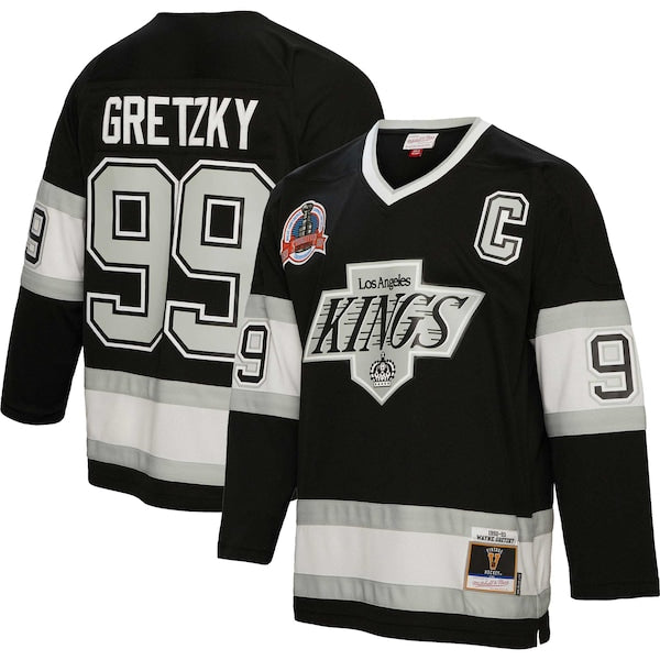 Wayne Gretzky Los Angeles Kings Captain Patch 1992/93 Blue Line Player Jersey - Black