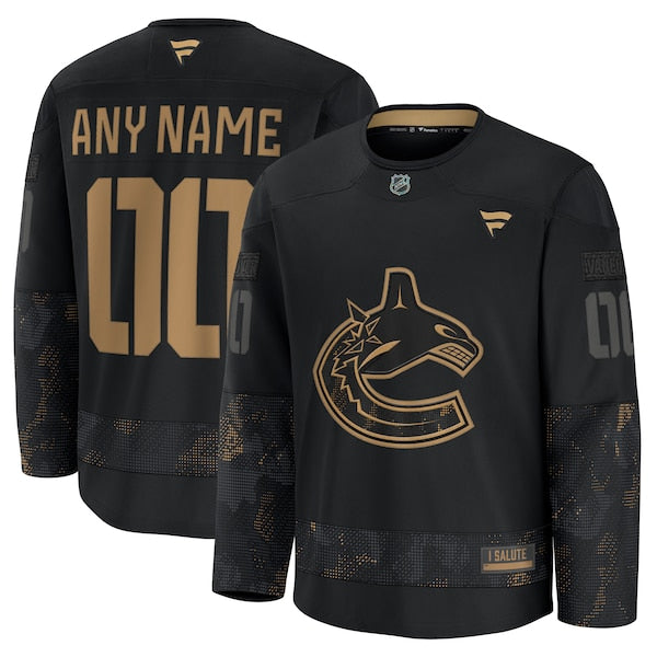 Vancouver Canucks  2024 Military Appreciation Personalized Long Sleeve Practice Jersey - Black