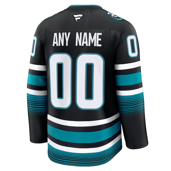 San Jose Sharks  Alternate Premium Custom Jersey - Black/Teal