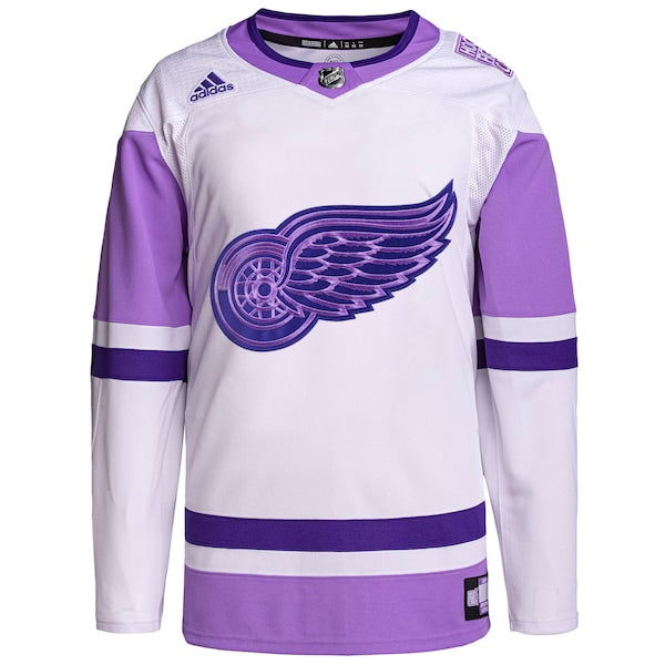 Detroit Red Wings adidas Hockey Fights Cancer Primegreen Authentic Blank Practice Jersey - White/Purple