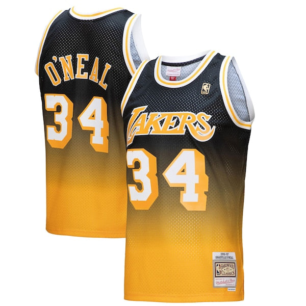 Shaquille O'Neal Los Angeles Lakers 1996/97 Hardwood Classics Fadeaway Swingman Player Jersey - Gold/Black