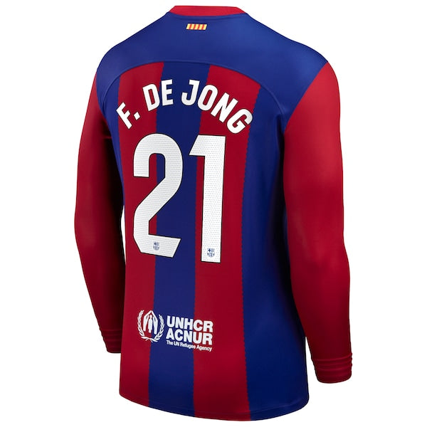 Frenkie de Jong Barcelona Nike 2023/24 Home Replica Long Sleeve Jersey - Royal