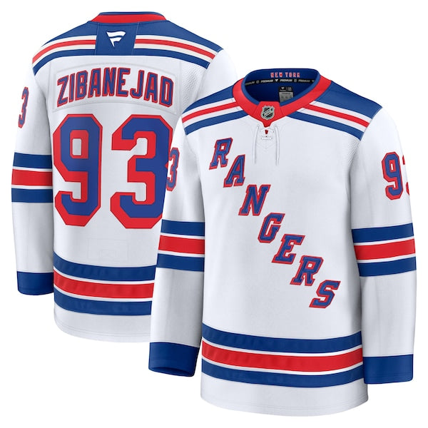Mika Zibanejad New York Rangers  Away Premium Jersey - White/Navy/Blue