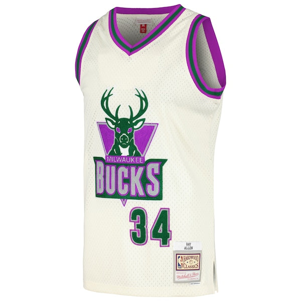 Ray Allen Milwaukee Bucks Chainstitch Swingman Jersey - Cream